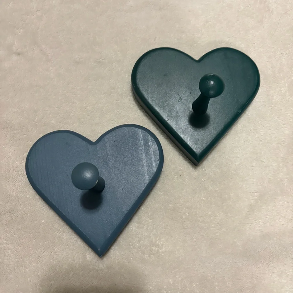 Wooden Blue Green Painted Coat Hook Peg Hearts